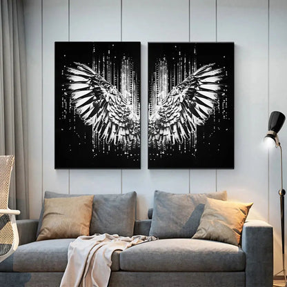 Black And Gold Angel Fine Wing Canvas Painting Wall Art Poster Sunrise-sunsetsales