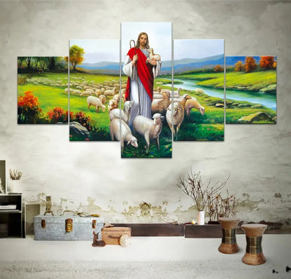 Home Decor Canvas 5 Pieces Wall Art Jesus And Sheep Sunrise-sunsetsales