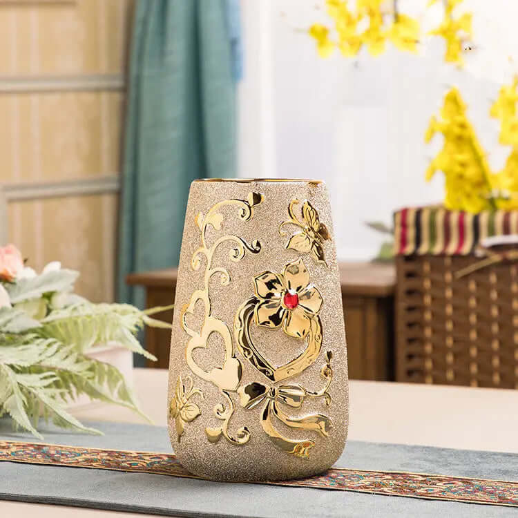 Ceramic Vase Electroplating Gold European Style Home Living Room Decoration Sunrise-sunsetsales