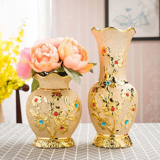 Ceramic Vase Electroplating Gold European Style Home Living Room Decoration Sunrise-sunsetsales