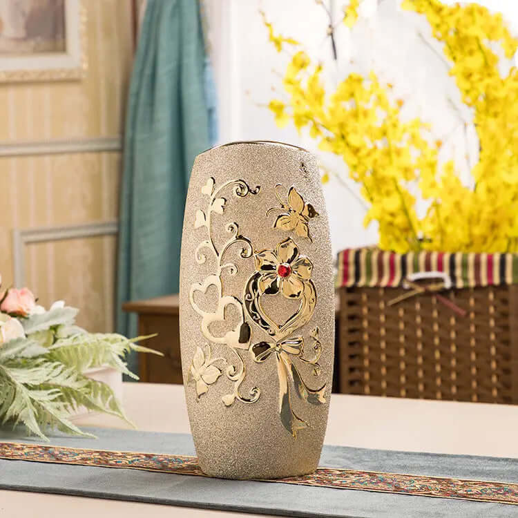 Ceramic Vase Electroplating Gold European Style Home Living Room Decoration Sunrise-sunsetsales