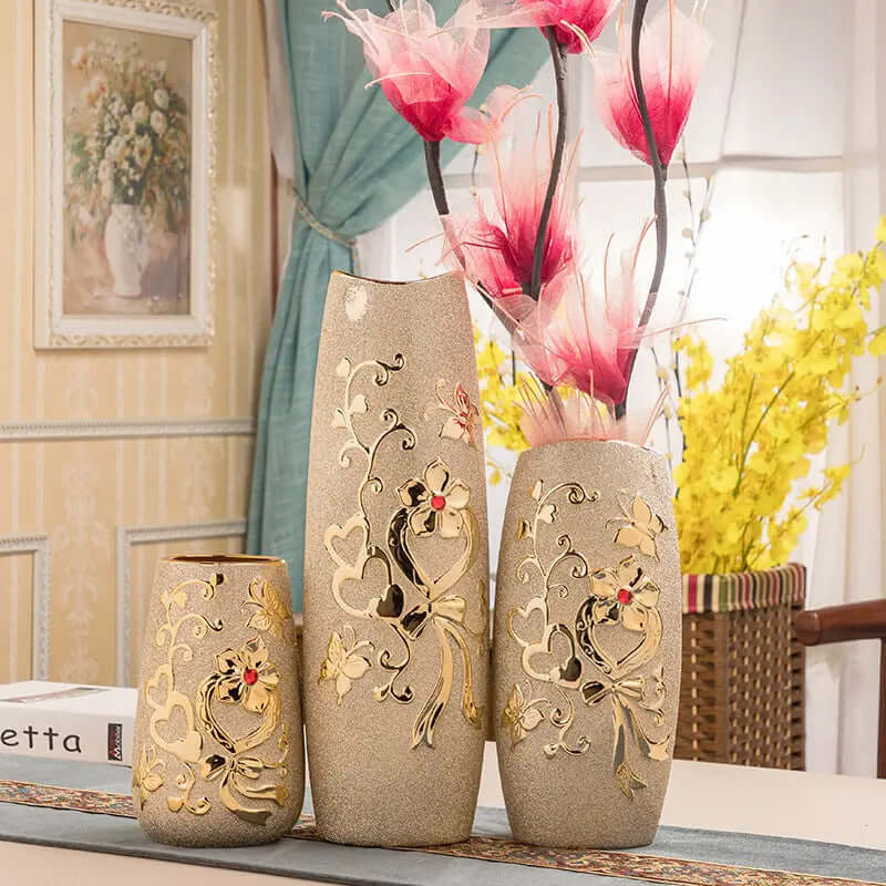 Ceramic Vase Electroplating Gold European Style Home Living Room Decoration Sunrise-sunsetsales