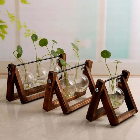 Swing Wooden Stand Hydroponic Plant Container Glass Vase Sunrise-sunsetsales