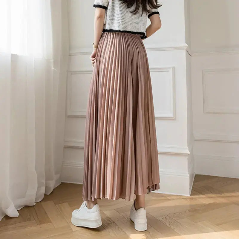 Women Elegant Chiffon High Waist Wide Leg Pants Casual Korean Fashion Pleated Loose Trousers Clothes Comodi Pantalones De Mujer Sunrise-sunsetsales