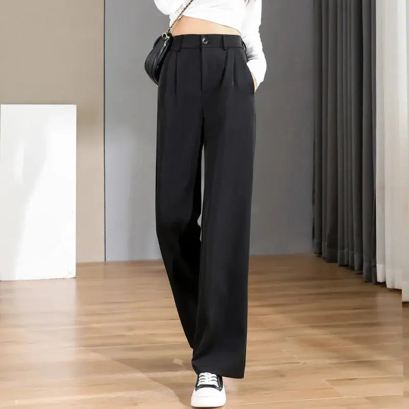 Women Chic Office Wear Straight Pants Vintage High  Ladies Trousers Baggy Korean NEW Spring/Summer/Autumn Wide Leg Female Sunrise-sunsetsales