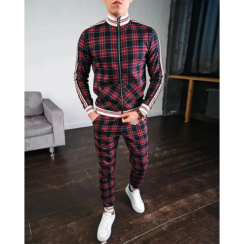 Mens Tracksuits Colorful Plaid Casual Zipper Hoodie Set 3D Print Set New Autumn Male Sweatshirt Clothes For Men Sunrise-sunsetsales