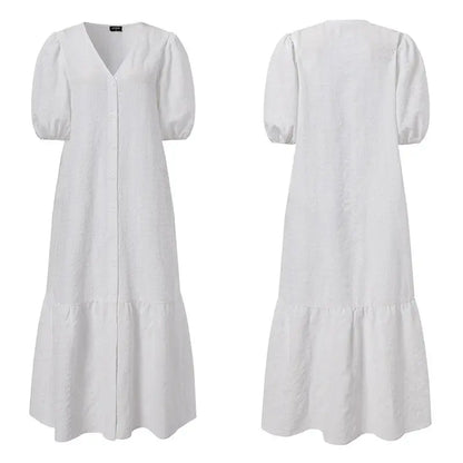 Plus Size 5XL VONDA Women Shirt Dress 2023 Summer Sexy V Neck Buttons Half Sleeve Long Maxi Vestidos Bohemian Elegant Party Robe Sunrise-sunsetsales