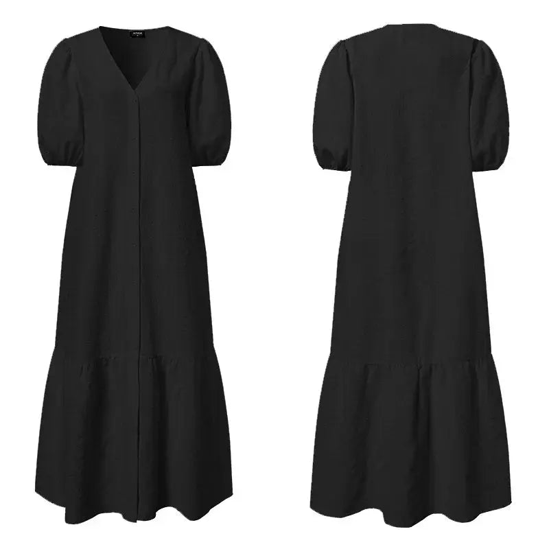 Plus Size 5XL VONDA Women Shirt Dress 2023 Summer Sexy V Neck Buttons Half Sleeve Long Maxi Vestidos Bohemian Elegant Party Robe Sunrise-sunsetsales