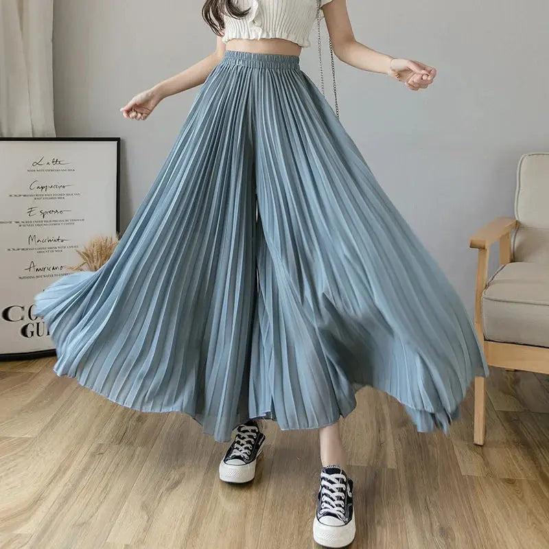 Women Elegant Chiffon High Waist Wide Leg Pants Casual Korean Fashion Pleated Loose Trousers Clothes Comodi Pantalones De Mujer Sunrise-sunsetsales