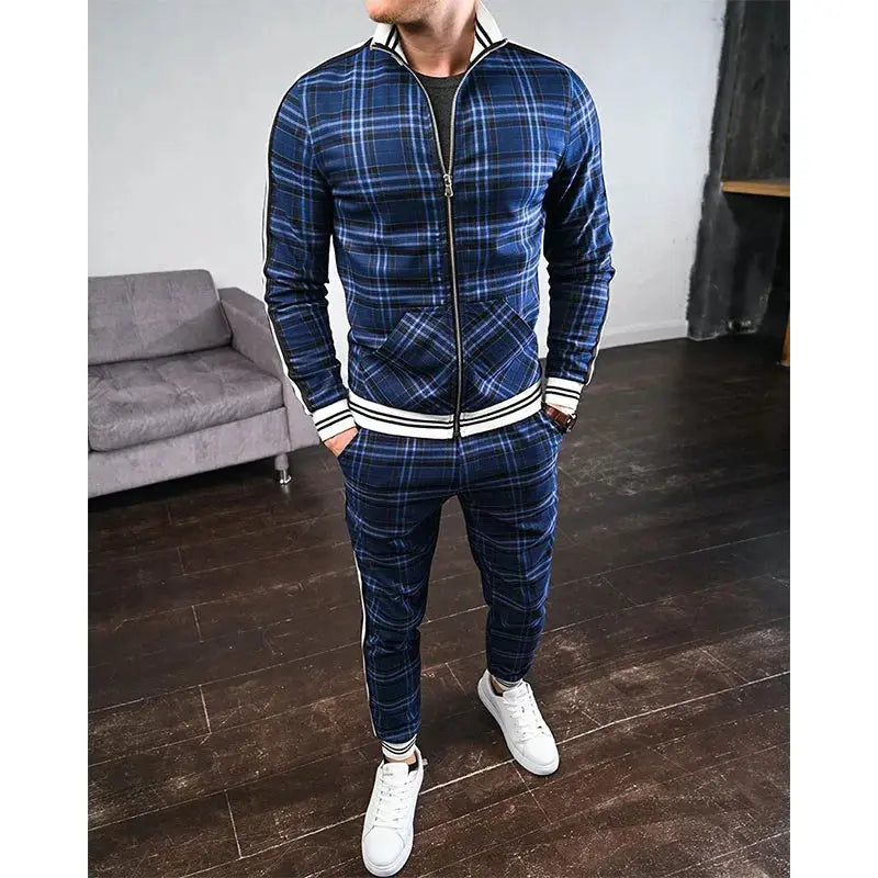 Mens Tracksuits Colorful Plaid Casual Zipper Hoodie Set 3D Print Set New Autumn Male Sweatshirt Clothes For Men Sunrise-sunsetsales