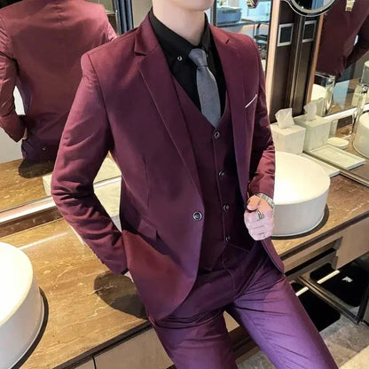 Boutique Solid Color Men's Casual Office Business Suit Three and Two Piece Set Groom Wedding Dress Blazer Waistcoat Trousers Sunrise-sunsetsales