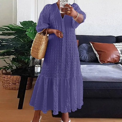 Plus Size 5XL VONDA Women Shirt Dress 2023 Summer Sexy V Neck Buttons Half Sleeve Long Maxi Vestidos Bohemian Elegant Party Robe Sunrise-sunsetsales