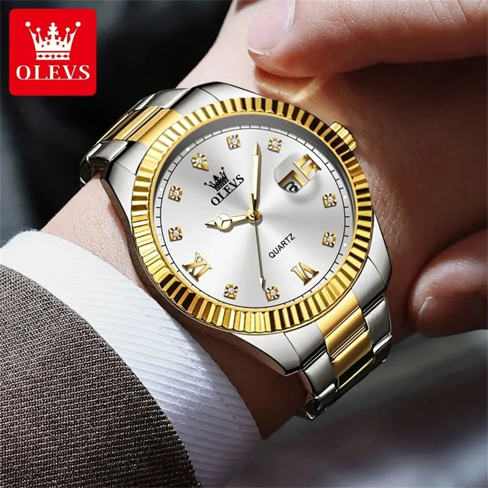 OLEVS 3623 Men's Watches Business Luxury Diamond Roman Scale Waterproof Luminous Stainless steel Gold Wristwatches Man Sunrise-sunsetsales