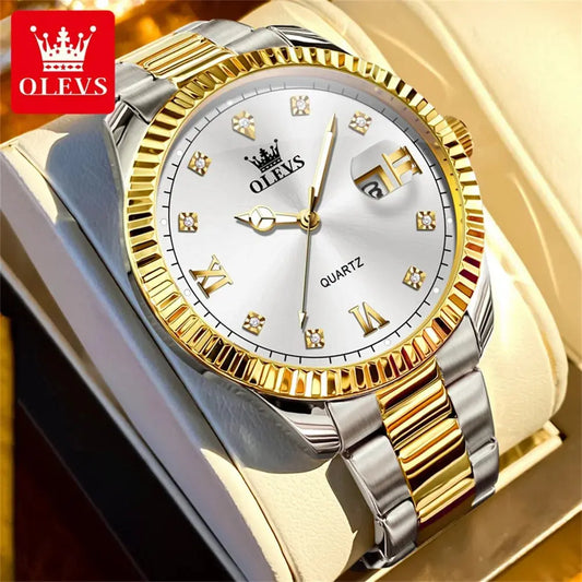 OLEVS 3623 Men's Watches Business Luxury Diamond Roman Scale Waterproof Luminous Stainless steel Gold Wristwatches Man Sunrise-sunsetsales