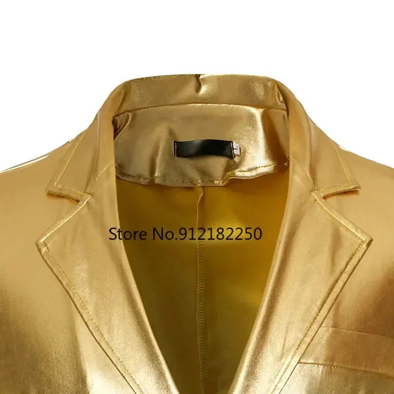 Men's Shiny Gold 2 Pieces Suits (Blazer+Pants) Terno Masculino Fashion Party DJ Club Dress Tuxedo Suit Men Stage Singer Clothes Sunrise-sunsetsales