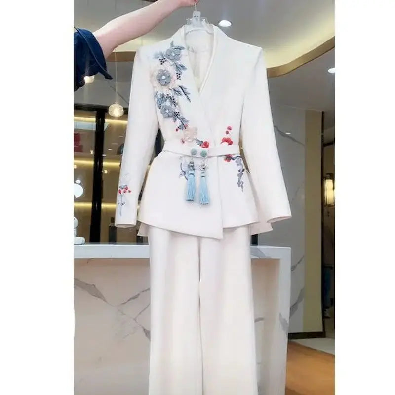 Insozkdg Ladies Embroidery Wide-leg Pants Suit Women Spring Autumn New Ladies Professional Women Suit Jacket Suit Two-piece Suit Sunrise-sunsetsales