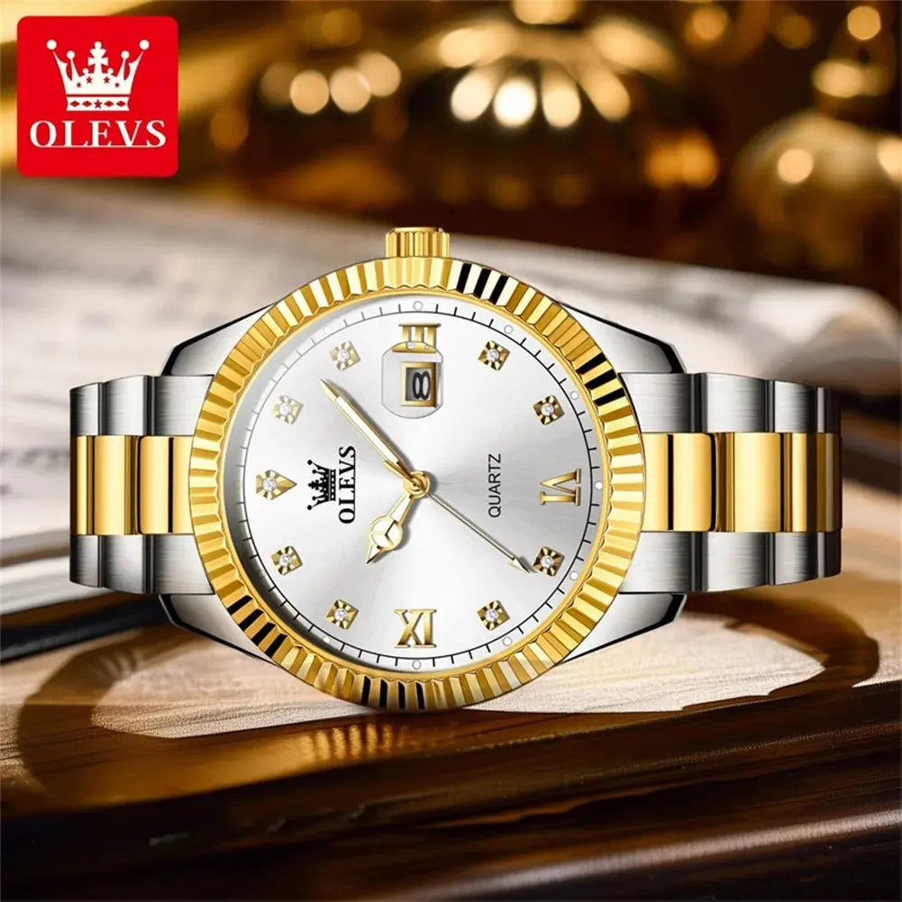 OLEVS 3623 Men's Watches Business Luxury Diamond Roman Scale Waterproof Luminous Stainless steel Gold Wristwatches Man Sunrise-sunsetsales