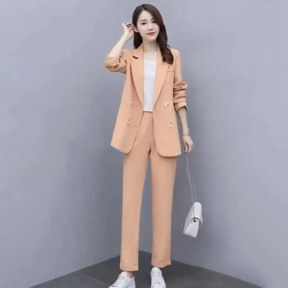 Women Business Suit Elegant Women's Business Suit Set with Double-breasted Coat High Waist Pants for Formal Office Wear Commute Sunrise-sunsetsales