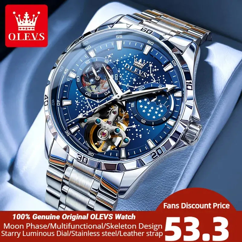 OLEVS Men's Watches Waterproof Multifunctional Luminous Fully Automatic Mechanical Watch Moon Phase Starry Original TOP Brand Sunrise-sunsetsales