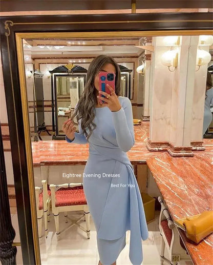 Eightree Sky Blue Elegant Prom Dresses Satin Long Sleeves Mermaid Dubai Evening Dress for Wedding Party Women 2024 Abendkleider Sunrise-sunsetsales