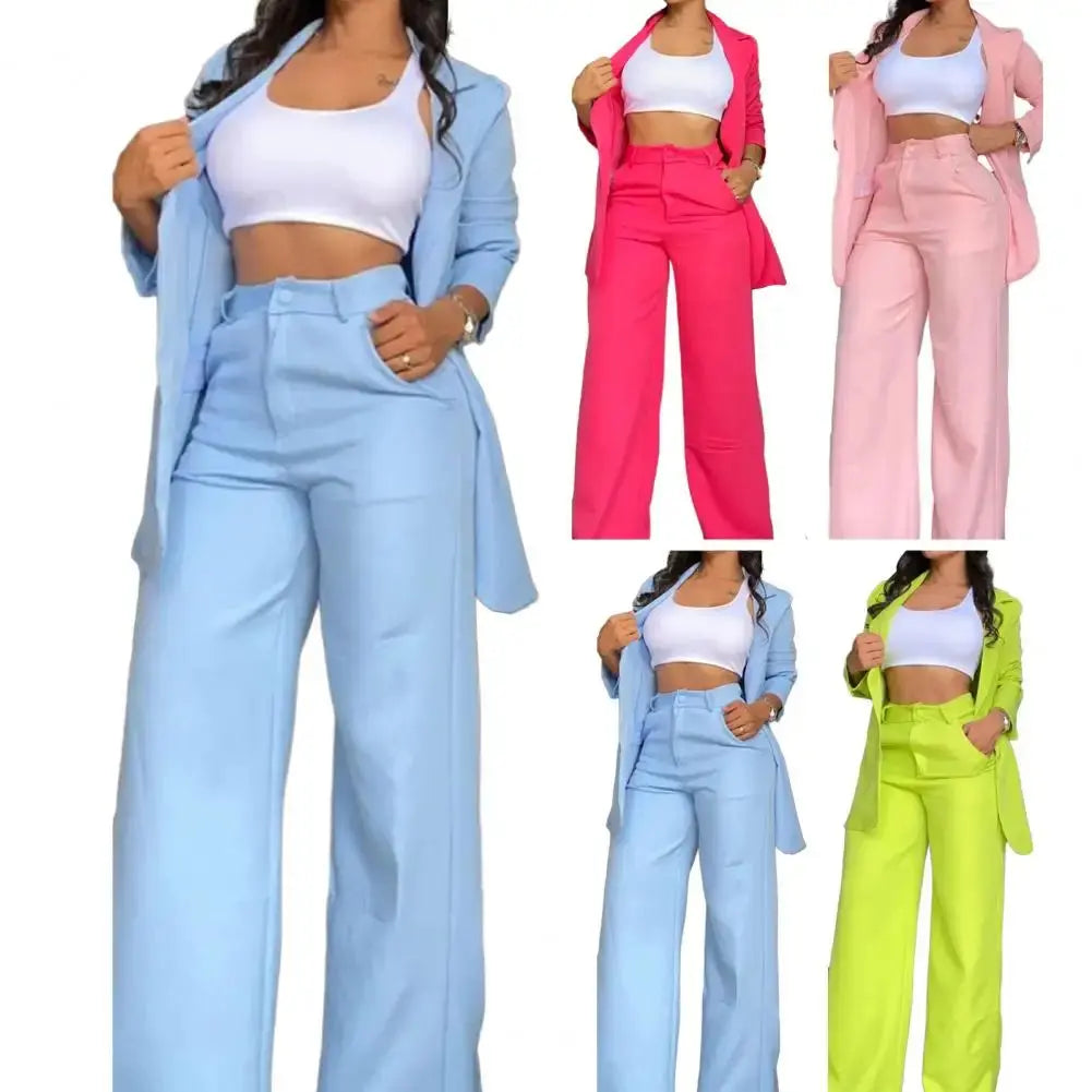 Women High Waist Trousers Suit Stylish Women's Coat Pants Suit Single-breasted Jacket Wide Leg Pants Fashionable for Ladies Sunrise-sunsetsales