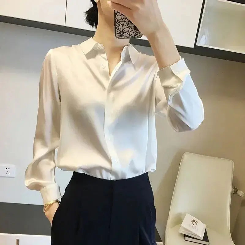 Silk Brown Clothes Wear To Work Office Outfits Long Sleeve Purple Spring Formal Tops for Women Satin Womens Shirt & Blouse Cool Sunrise-sunsetsales