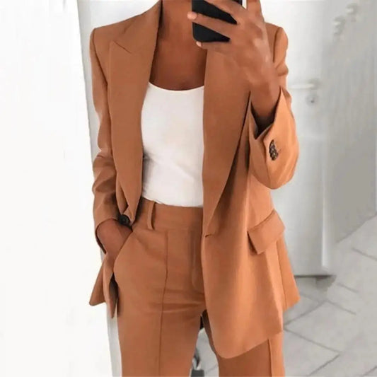 Stylish Suit Coat  Faux Pockets Women Cardigan Outwear  Solid Color Turndown Collar Suit Jacket Sunrise-sunsetsales