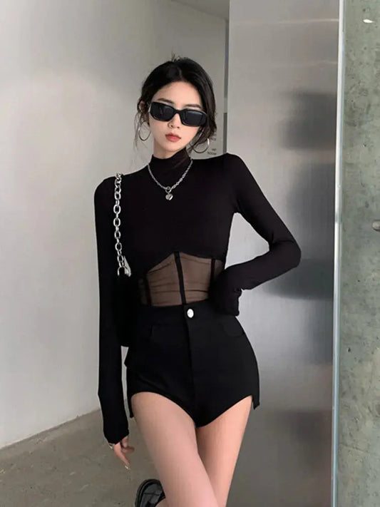 Summer Women T Shirt  Woman Clothes Long Sleeve Tops Spring Black Slim Tshirt Female Crop Top Tee Sexy Skinny Y2k Sunrise-sunsetsales