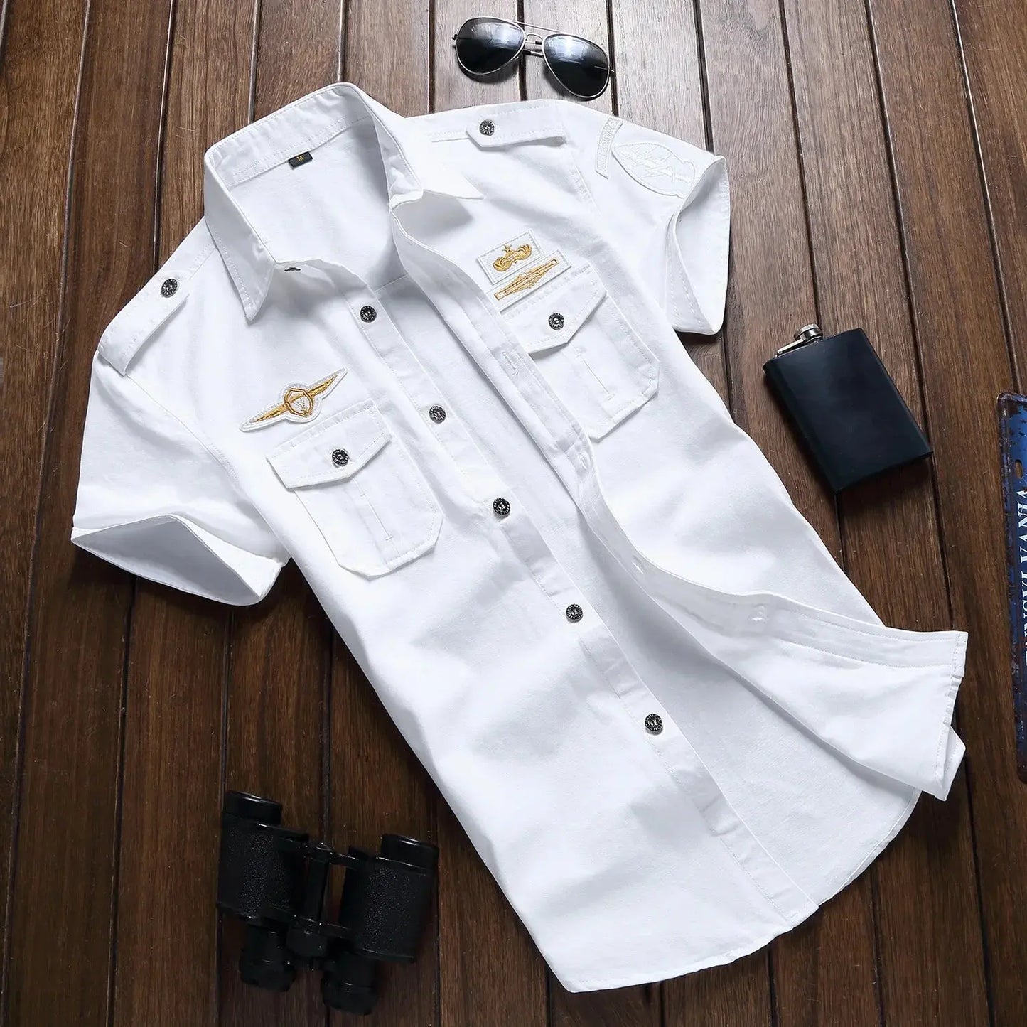 2023 new badge Shirt Men Tactics Short sleeve Summer Tops Solid color High quality 100% Cotton Pocket 5XL Plus size Man Clothes Sunrise-sunsetsales