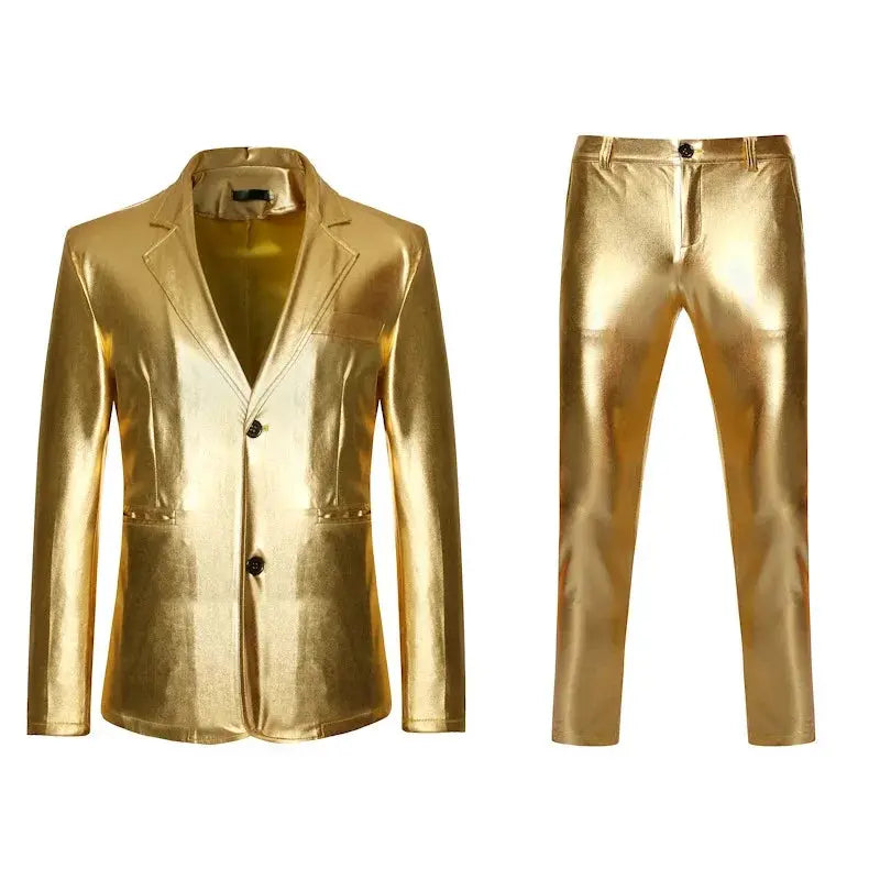 Men's Shiny Gold 2 Pieces Suits (Blazer+Pants) Terno Masculino Fashion Party DJ Club Dress Tuxedo Suit Men Stage Singer Clothes Sunrise-sunsetsales