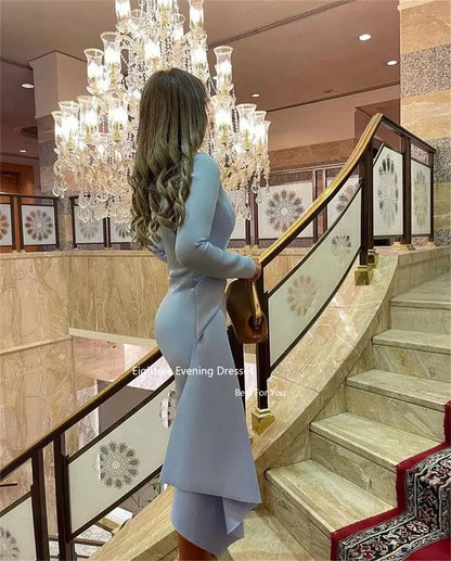 Eightree Sky Blue Elegant Prom Dresses Satin Long Sleeves Mermaid Dubai Evening Dress for Wedding Party Women 2024 Abendkleider Sunrise-sunsetsales