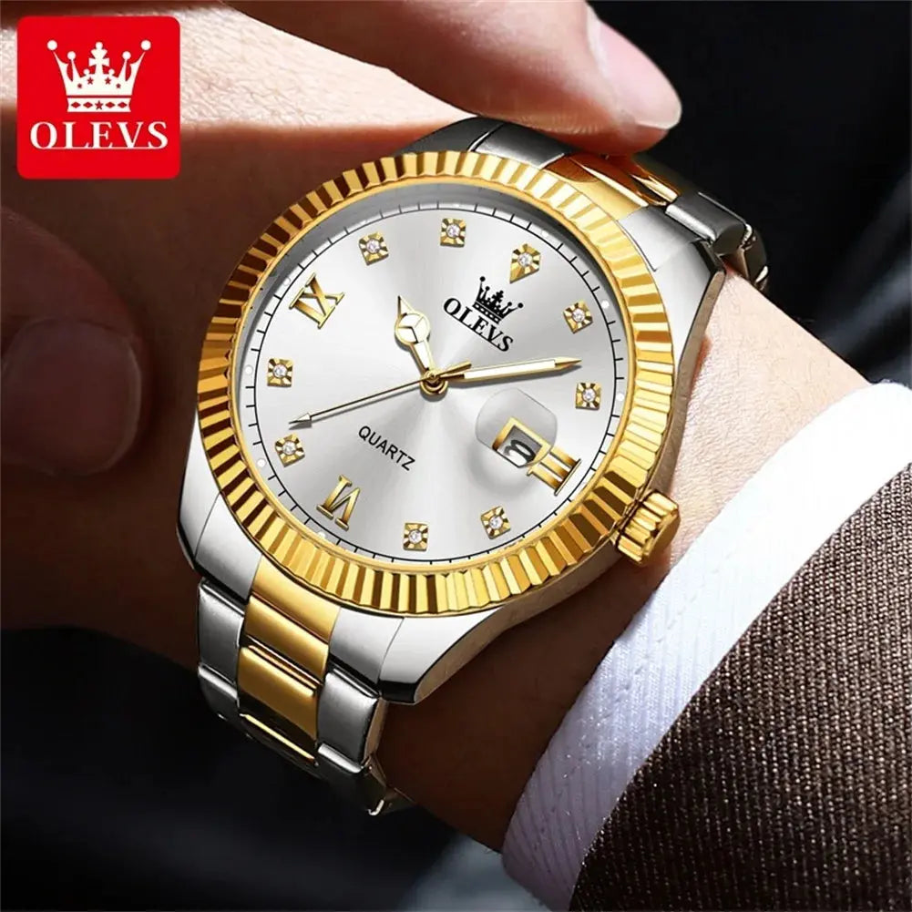 OLEVS 3623 Men's Watches Business Luxury Diamond Roman Scale Waterproof Luminous Stainless steel Gold Wristwatches Man Sunrise-sunsetsales