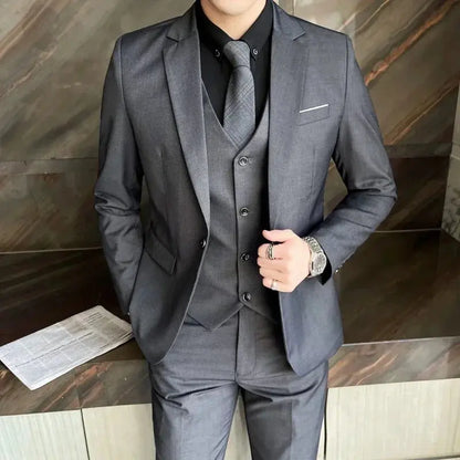 Boutique Solid Color Men's Casual Office Business Suit Three and Two Piece Set Groom Wedding Dress Blazer Waistcoat Trousers Sunrise-sunsetsales