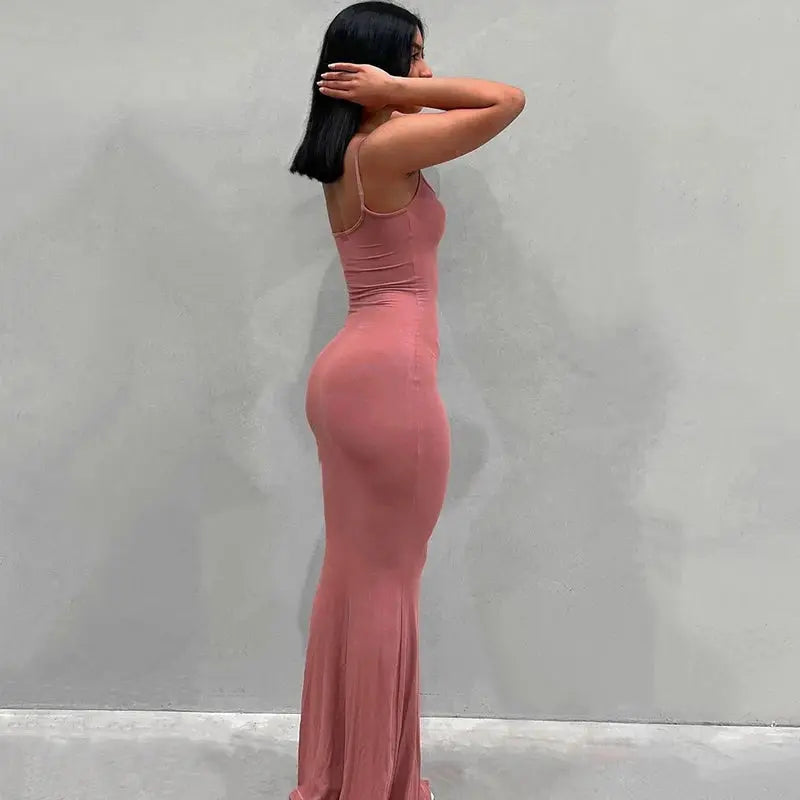 Satin Slip Sleeveless Backless Maxi Dress Women 2023 Y2k Summer Bodycon Elegant Sexy Outfits Ladies Birthday Party Club Sundress Sunrise-sunsetsales