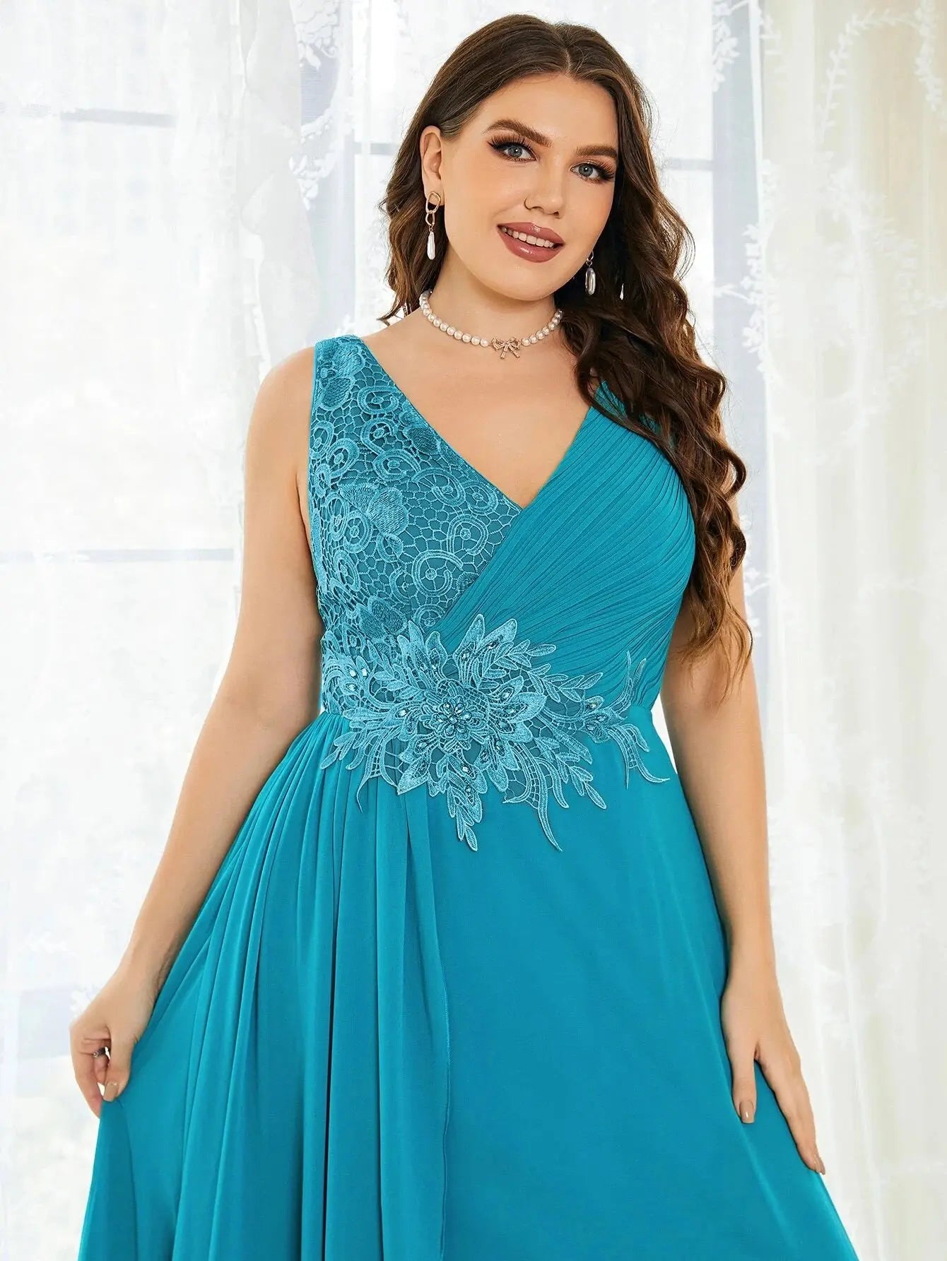 Plus Size Party Dresses Fashion Women Wedding Elegant Lace Rhinestones Applique Bridesmaid Dresses Large Female Evening Dress Sunrise-sunsetsales