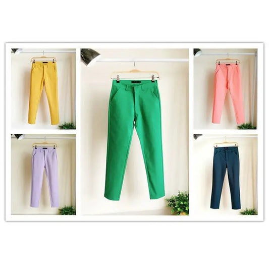 Classic Candy Colors Work Wear Pencil Pant Elegant Spring Mid Waist Slim Office Ladies Pantalones Chic 92cm Ankle Length Trouser Sunrise-sunsetsales