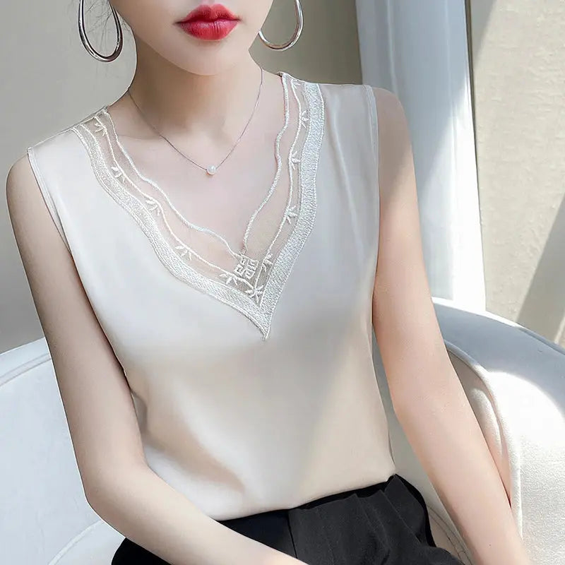 Brand Lace Camisole Women Wear Loose Satin Sleeveless Tops With Spring And Autumn Bottoming In Summer Sunrise-sunsetsales