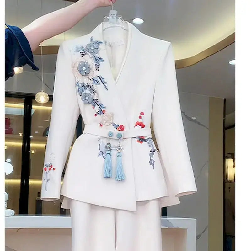 Insozkdg Ladies Embroidery Wide-leg Pants Suit Women Spring Autumn New Ladies Professional Women Suit Jacket Suit Two-piece Suit Sunrise-sunsetsales