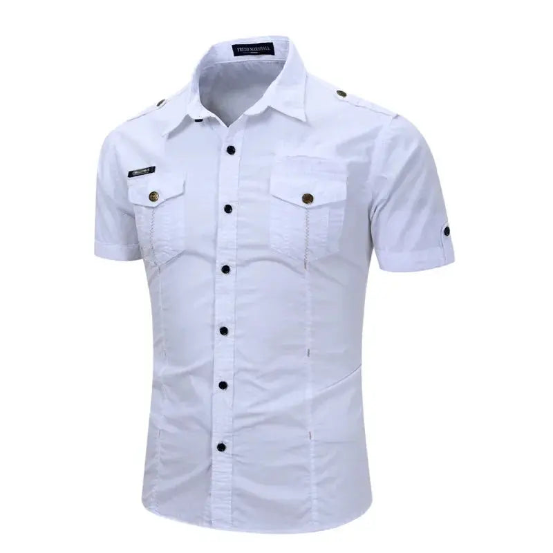 2023 new badge Shirt Men Tactics Short sleeve Summer Tops Solid color High quality 100% Cotton Pocket 5XL Plus size Man Clothes Sunrise-sunsetsales