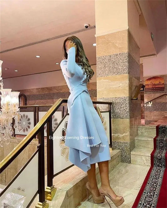 Eightree Sky Blue Elegant Prom Dresses Satin Long Sleeves Mermaid Dubai Evening Dress for Wedding Party Women 2024 Abendkleider Sunrise-sunsetsales