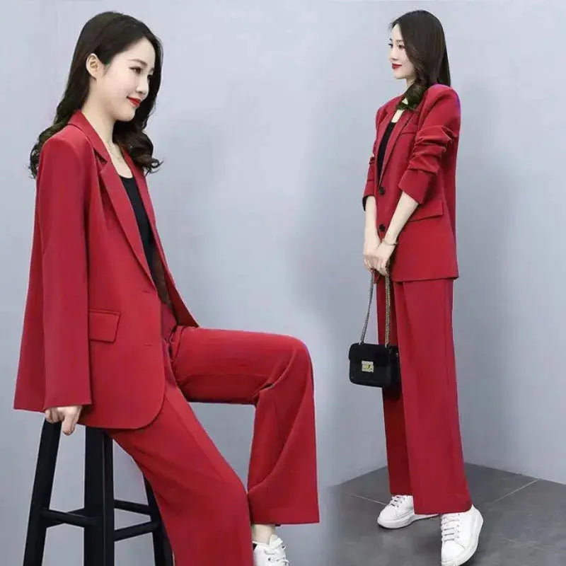 Women's Professional Wear 2022 Spring Autumn New Casual Suit Jacket Pants Two-piece Korean Loose Elegant Blazers Trousers Set Sunrise-sunsetsales