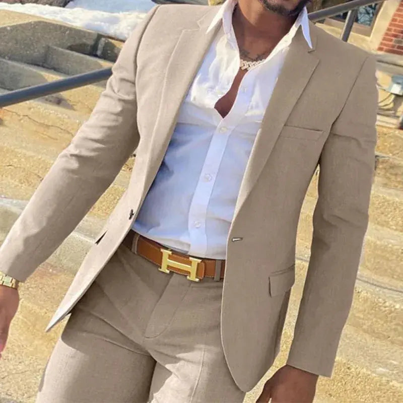 2 Pieces Beige Suit for Men Slim Fit Wedding Groom Tuxedo Groomsmen Suits Male Fashion Smoking Costume Homme Blazer with Pants Sunrise-sunsetsales