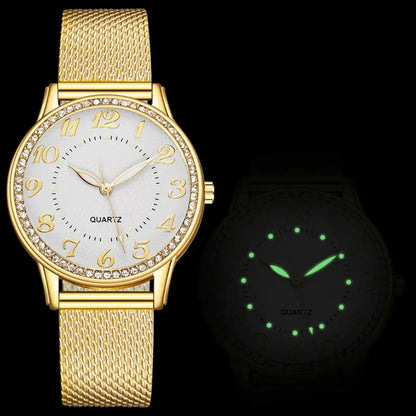 Quartz Watches For Women Luminous Scales And Hands Digital Quartz Watch Stainless Steel Mesh Casual Bracele Watch For Gifts Sunrise-sunsetsales