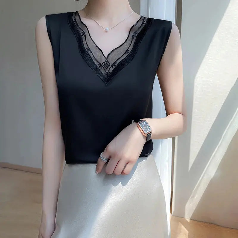 Brand Lace Camisole Women Wear Loose Satin Sleeveless Tops With Spring And Autumn Bottoming In Summer Sunrise-sunsetsales