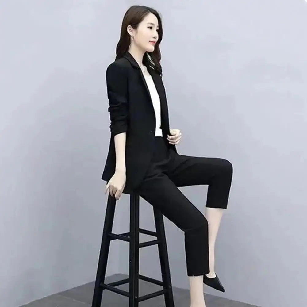 Women Business Suit Elegant Women's Business Suit Set with Double-breasted Coat High Waist Pants for Formal Office Wear Commute Sunrise-sunsetsales