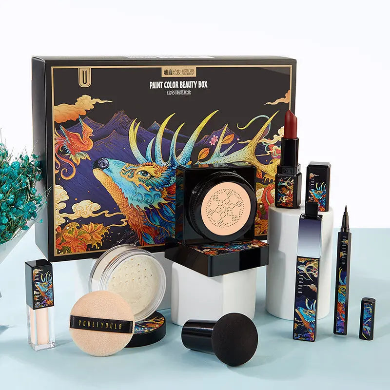 Elk Makeup Nine-piece Set Makeup Powder Air Cushion BB Cream Lipstick Affordable Makeup Set Sunrise-sunsetsales