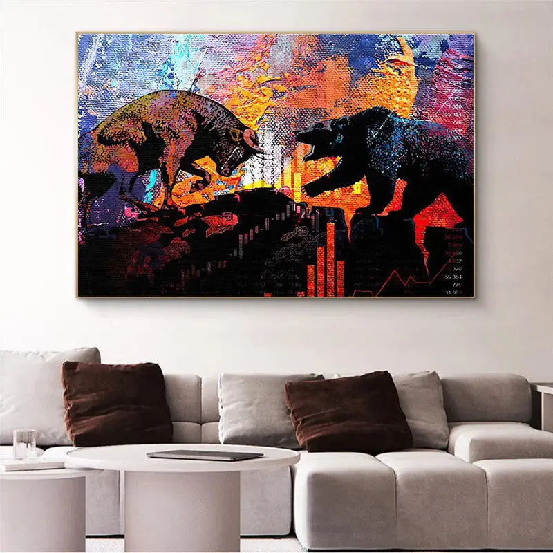 Bull And Bear Oil Color Wall Art Poster Canvas Painting Sunrise-sunsetsales